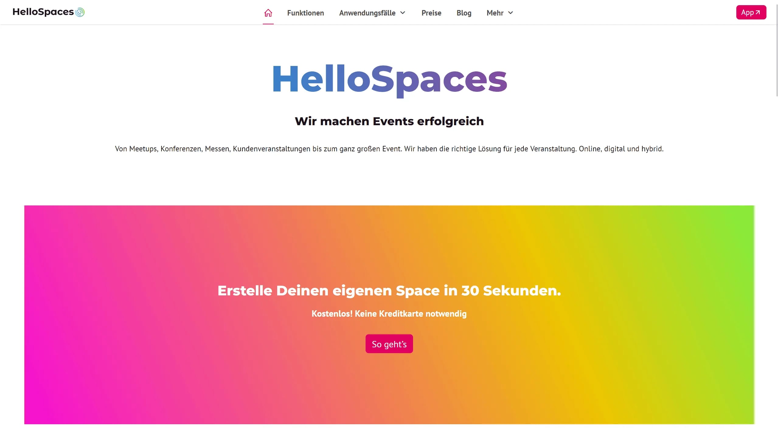 Oberfläche der Plattform HelloSpaces