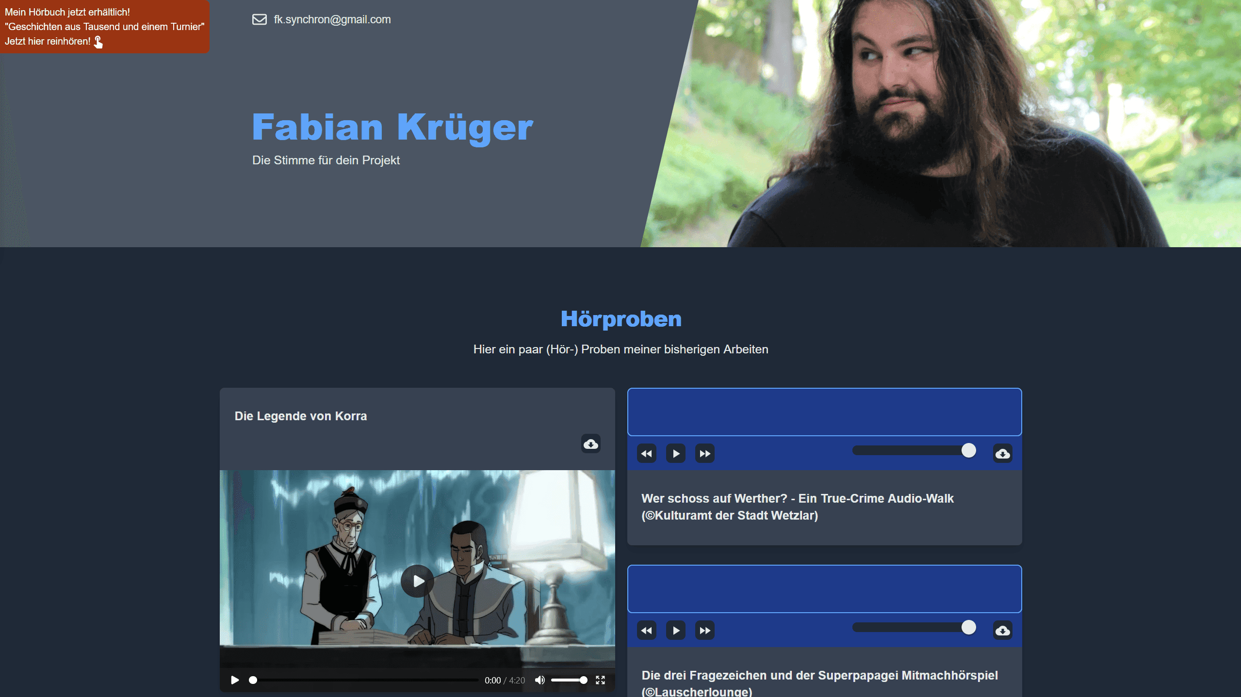 Startseite der Website von Fabian Krüger